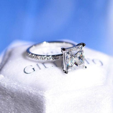 2Ct Moissanite Engagement Ring, Solitaire Princess Cut Moissanite Engagement Ring, Moissanite Pave Accents Stones