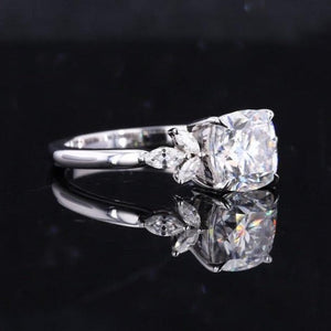 2Ct Cushion DEF Moissanite Engagement Ring, Cushion Moissanite Engagement Ring with marquise Accents Stones