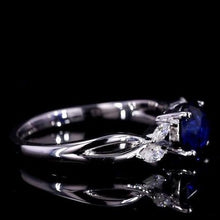 Load image into Gallery viewer, 2Ct Round Cut Sapphire Vintage Engagement Ring, Royal blue Sapphire Engagement Ring, Marquise Side Accents Stones 14K White Gold Ring
