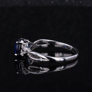 2Ct Round Cut Sapphire Vintage Engagement Ring, Royal blue Sapphire Engagement Ring, Marquise Side Accents Stones 14K White Gold Ring
