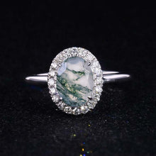 Load image into Gallery viewer, 3 Carat Classic Oval Halo Genuine Moss Agate Ring, Luxury Prong Setting Oval Cut Engagement Ring
