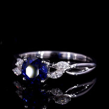 Load image into Gallery viewer, 2Ct Round Cut Sapphire Vintage Engagement Ring, Royal blue Sapphire Engagement Ring, Marquise Side Accents Stones 14K White Gold Ring

