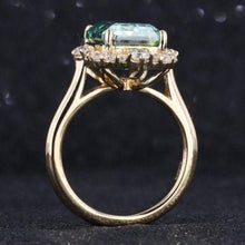 Load image into Gallery viewer, 3Ct Genuine Aquamarine Engagement Ring, Emerald Cut Halo Aquamarine Engagement Ring
