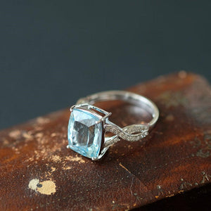 3Ct Cushion Aquamarine ring, Aquamarine solitaire ring, natural aquamarine ring, genuine aquamarine cushion cut vintage ring