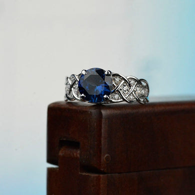 2 Carat  Sapphire Round Center Stone Lace Engagement Ring