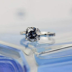 2 Carat Dark Gray Blue Moissanite Gold Engagement Ring