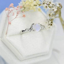 Load image into Gallery viewer, Silver Dainty Natural Moonstone Ring.  Round Moonstone Floral Ring
