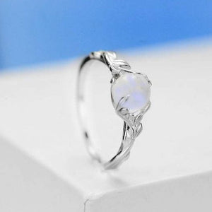 Silver Dainty Natural Moonstone Ring.  Round Moonstone Floral Ring