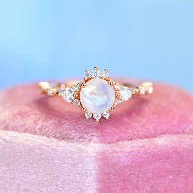 Rose Gold Plated Silver Dainty Natural Moonstone Ring, 1ct Round Cut Moonstone Ring