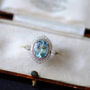 2Ct Oval cut Aquamarine ring, Aquamarine solitaire ring, natural aquamarine ring, genuine aquamarine Oval Shape vintage halo ring