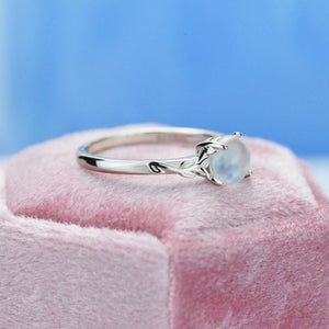 Rose Gold Plated Silver Dainty Natural Moonstone Ring , Round  Moonstone Vintage Ring,