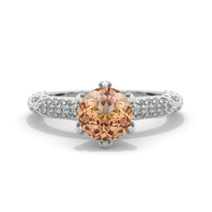 Copy of 2 Carat  Genuine Peach Morganite Floral  White Gold Engagement  Ring