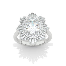 Load image into Gallery viewer, 14K White Gold 2 Carat Oval Halo Vintage Style  Engagement Ring
