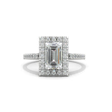Load image into Gallery viewer, 2 Carat Emerald Cut Moissanite Halo  Gold Engagement Ring
