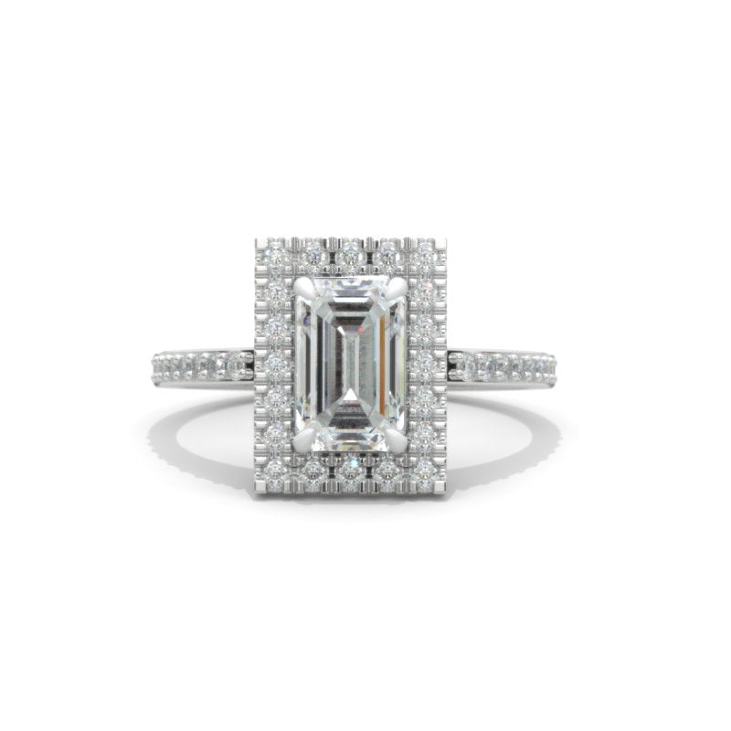 2 Carat Emerald Cut Moissanite Halo  Gold Engagement Ring