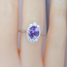 Load image into Gallery viewer, 3 Carat Oval 9x7 Lavender Sapphire Halo Engagement Ring, Promise Ring For Her, Sapphire Wedding Ring, Oval Lab-Grown Sapphire Engagement Ring
