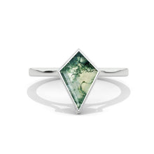 Load image into Gallery viewer, 2 Carat Kite Moss Agate Bezel Set Solitaire Engagement Ring
