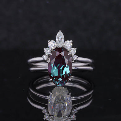4 Carat Oval Cut Alexandrite White Gold Engagement Ring Set