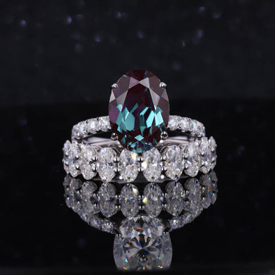 4 Carat Oval Cut Alexandrite White Gold Engagement Ring Set