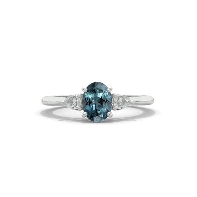 1 Carat Oval Three Stone Teal Sapphire 14K Gold Engagement Promissory Ring