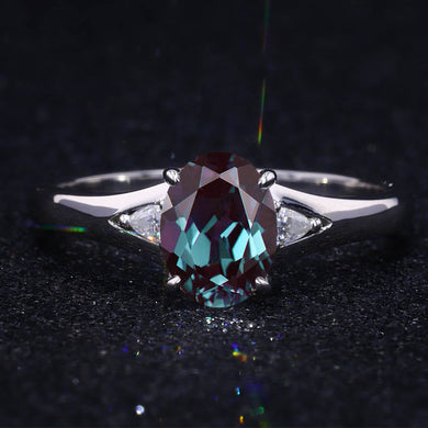 3Ct Oval Alexandrite 14K White Gold Engagement Ring