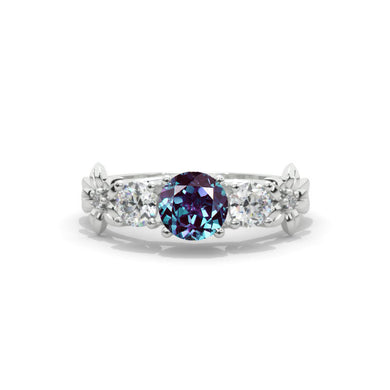 1.5 Carat Alexandrite Three-Stone White Gold Engagement  Ring