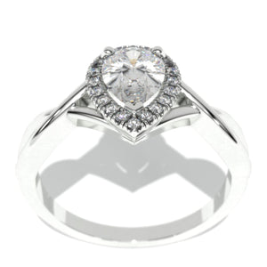 14K White Gold 0.8 Carat Pear Moissanite Halo Engagement Ring
