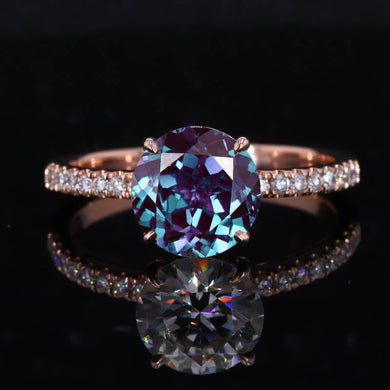 2 Carat Round Hidden Halo Alexandrite Rose Gold Engagement Ring