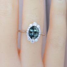 Load image into Gallery viewer, 3 Carat Oval 9x7 Teal Green Sapphire Halo Engagement Ring, Promise Ring For Her, Sapphire Wedding Ring, Oval Lab-Grown Sapphire Engagement Ring
