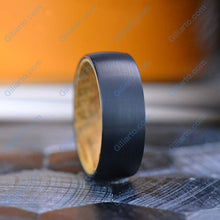 Load image into Gallery viewer, Brushed Black Tungsten Ring with Inner Solid Whiskey Barrel Oak Wood

