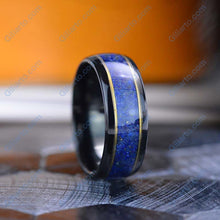 Load image into Gallery viewer, Genuine Crashed Blue Lapis Stone with Copper Stipes Inlay Tungsten Carbide Ring

