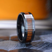 Load image into Gallery viewer,  Hawaii Koa Wood Inlay Black Tungsten Wedding Ring 
