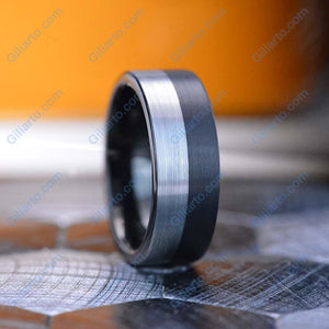 Tungsten Ring Black and Silver Brushed Men's Ring, Men's Wedding Band, Dual Color Men's Band