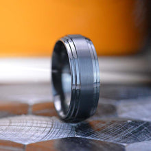 Load image into Gallery viewer, Black Titanium Brushed Double Ridged Band
