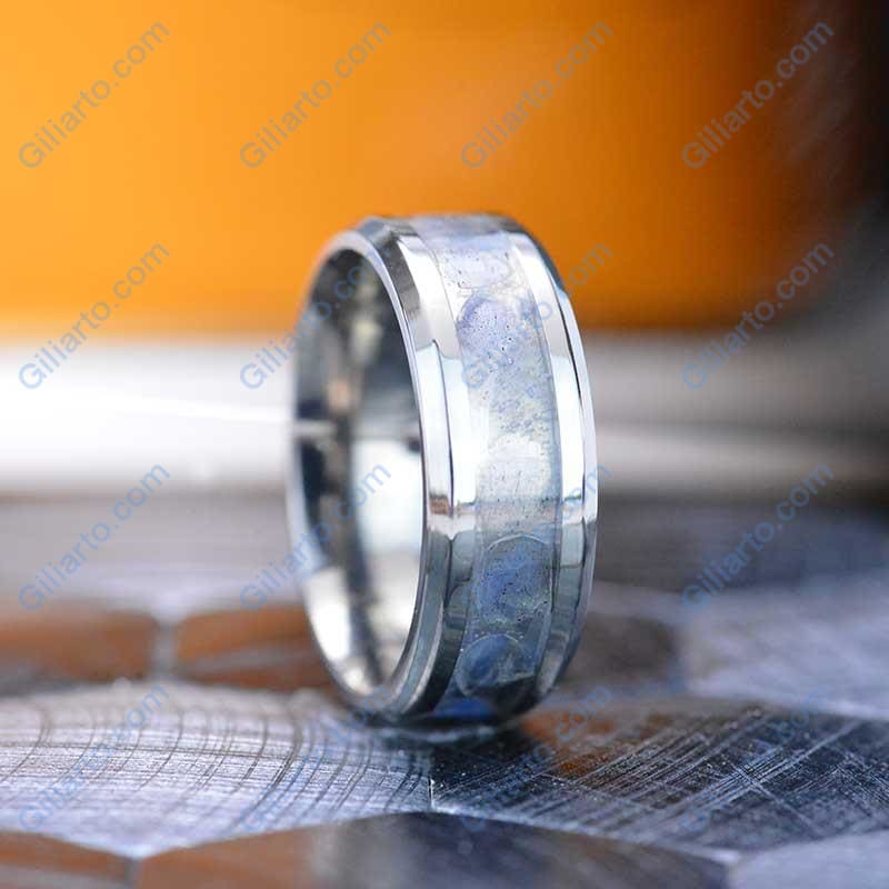 Genuine Rainbow Moonstone Inlay Titanium Ring.