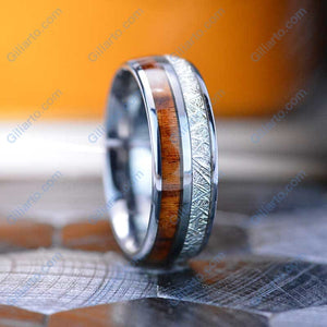 Meteorite and Koa Wood Tungsten Carbide Ring