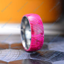 Load image into Gallery viewer, Pink Wood Inlay Titanium Ring.
