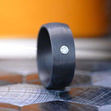 Load image into Gallery viewer, Black Carbon Fiber Ring with Crystal Gem.
