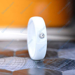 White Ceramic Ring with Cristal Gem