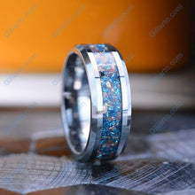 Load image into Gallery viewer, Genuine Crushed Raw Blue and White Sapphire Men&#39;s Tungsten Ring
