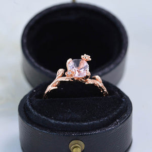 14K Rose Gold Dainty Natural Morganite  Leaf Ring, 2ct Oval Morganite Twig Ring, Rose Gold Ring Unique Curved Vintage Floral Ring