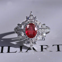 Load image into Gallery viewer, Giliarto 14K White Gold 2 Carat Oval Ruby Halo Engagement Ring
