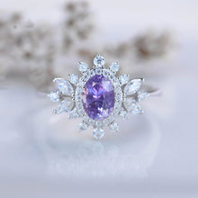 Load image into Gallery viewer, 14K White Gold 1.5 Carat Oval Lavender Sapphire Snowflake Halo Engagement Ring

