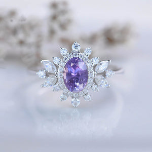 14K White Gold 1.5 Carat Oval Lavender Sapphire Snowflake Halo Engagement Ring