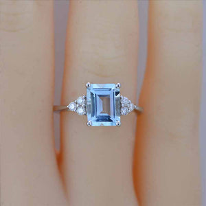 5 Ct Emerald Shape Step Cut Aquamarine ring, Aquamarine solitaire ring, 5 Carat Natural Aquamarine Ring, Genuine Aquamarine Vintage Ring