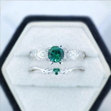 Load image into Gallery viewer, 14K White Gold Emerald Celtic Engagement Ring Set
