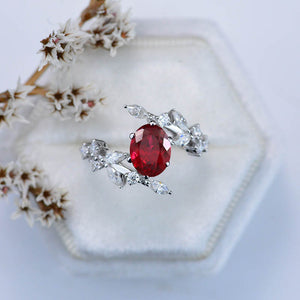 14K White Gold Oval Ruby Floral Engagement Ring