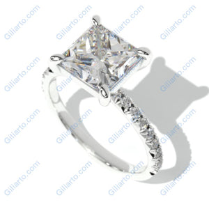 3.2 Carat Giliarto Moissanite Princess Cut Engagement Gold Ring.