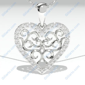 Love Heart Pendant Necklace 14K White Gold