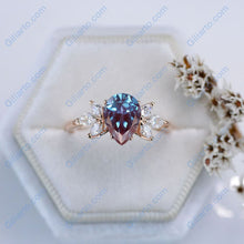 Load image into Gallery viewer, 3 Carat Pear Shaped Alexandrite Engagement Ring. Vintage Unique Marquise Cut Cluster Engagement Ring
